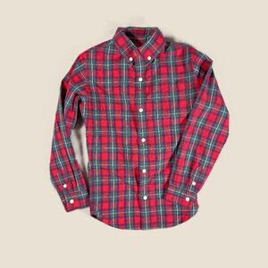 Janie and Jack Holiday Red Green Plaid Tartan Long Sleeve Btn-Down Shirt Sz 7